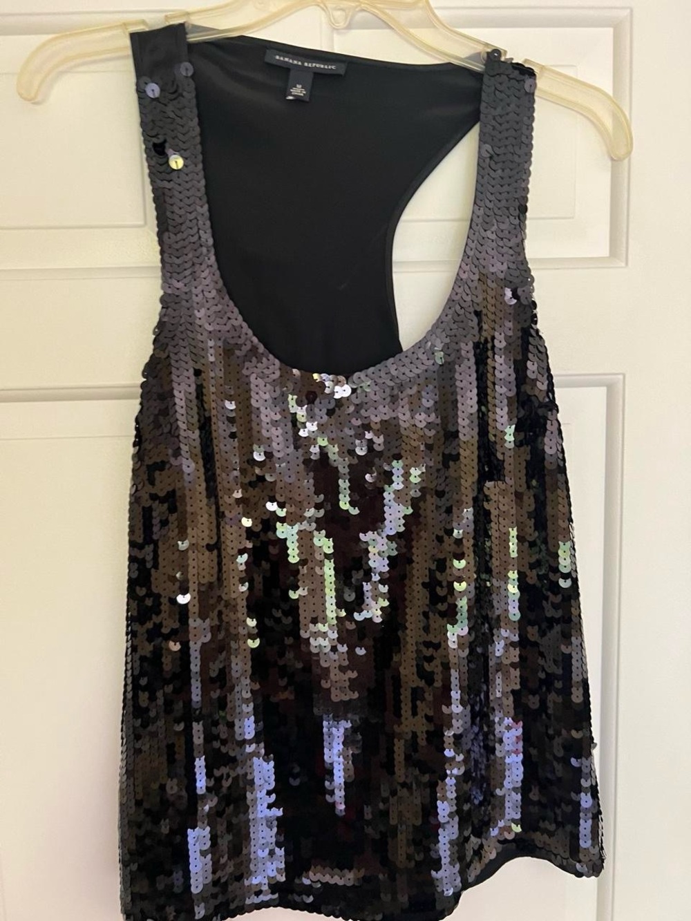 Banana Republic Black Iridescent Sequin One-Shoulder Dress